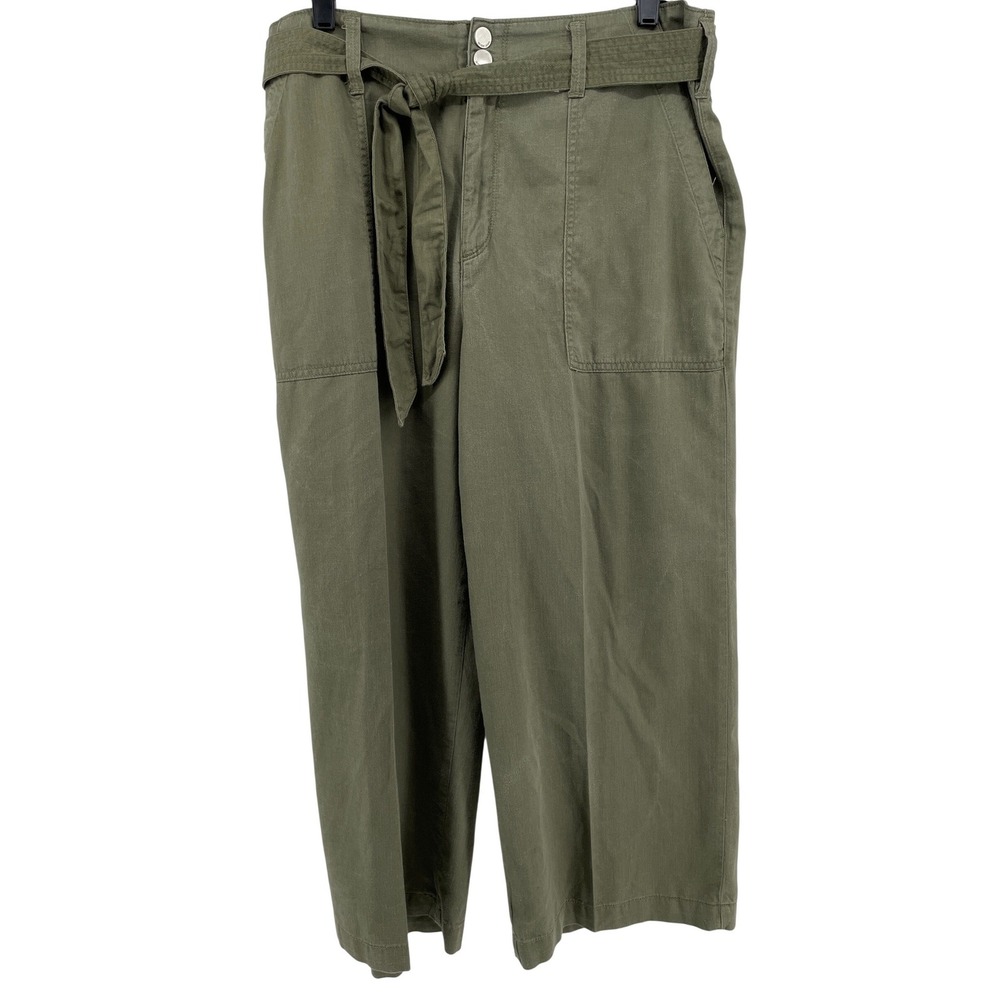 Wide Leg Pants Women 14 Olive Green Boho Cottagecore Cotton Tencel Blend Cropped